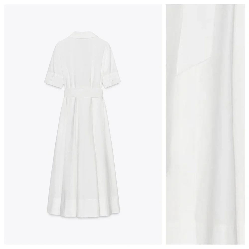 NWT. Zara ZW Collection Oyster-White Cotton Blend Midi Dress. Size M. - Picture 6 of 10